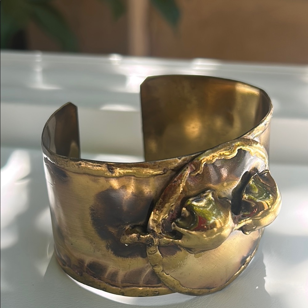 Artisan’s Brass Wide Gold Statement Cuff Bracelet - image 4